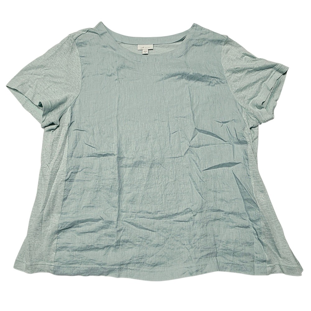 J.Jill Love Linen Short Sleeve Tee Womens XL Green 100% Linen Mixed Media Top